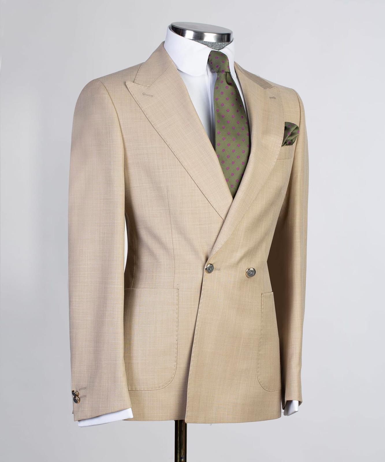 Gareth Champagne Peaked Lapel Double Breasted Fashion Prom Men Suits