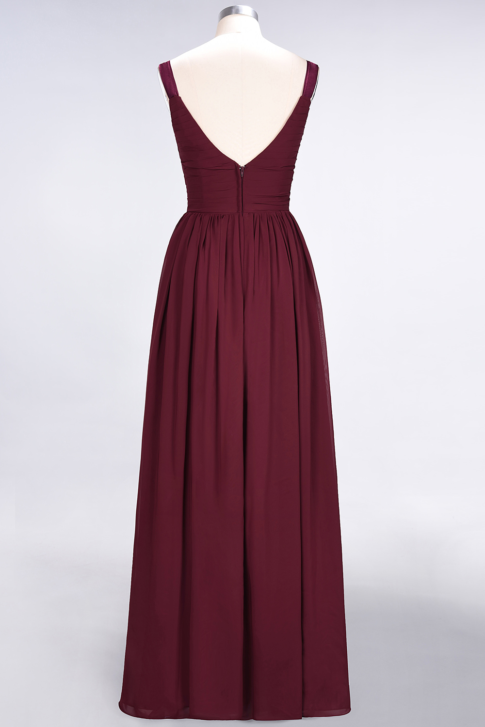 Sexy A-line Flowy Straps Alluring V-neck Sleeveless Backless Floor-Length Bridesmaid Dress UK UK with Ruffles-27Dress.co.uk