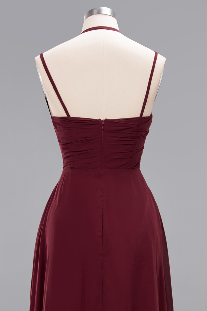 A-line Sleeveless Ruffles Chiffon Floor-Length Bridesmaid Dresses with Straps