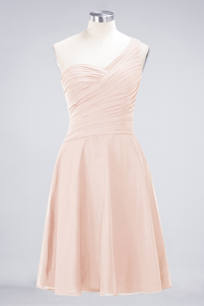 Sexy A-line Flowy One-Shoulder Sweetheart Sleeveless Short length Bridesmaid Dress UK UK with Ruffles