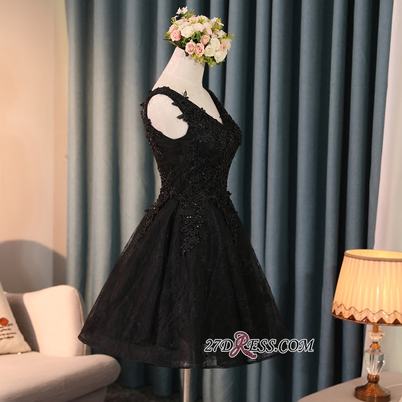 Black A-Line Short Prom Dress UK | Homecoming Dress UK With Lace Appliques