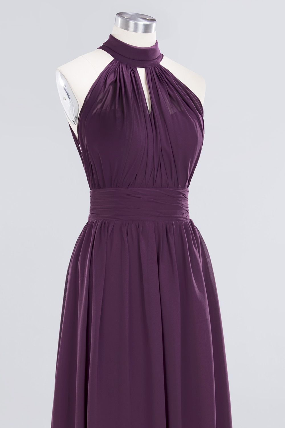 Gorgeous Grape Halter Long Bridesmaid Dress Ruffle Chiffon Wedding Guest Dress