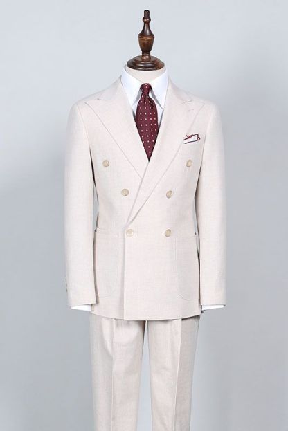 Milo Simple White Peaked Lapel Double Breasted Bespoke Business Suit