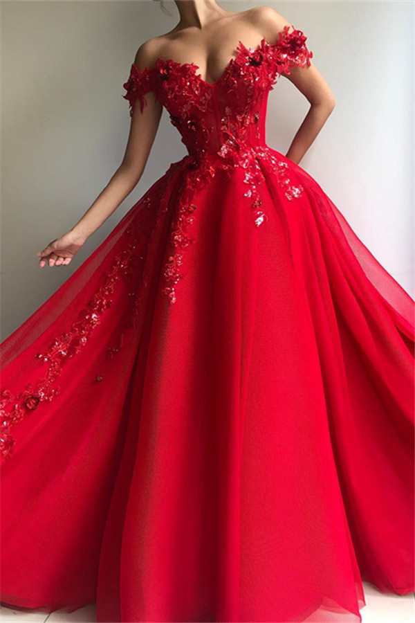 Amazing Ball Gown Off The Shoulder Applique Flowers Affordable Evening Dress UKes UK UK