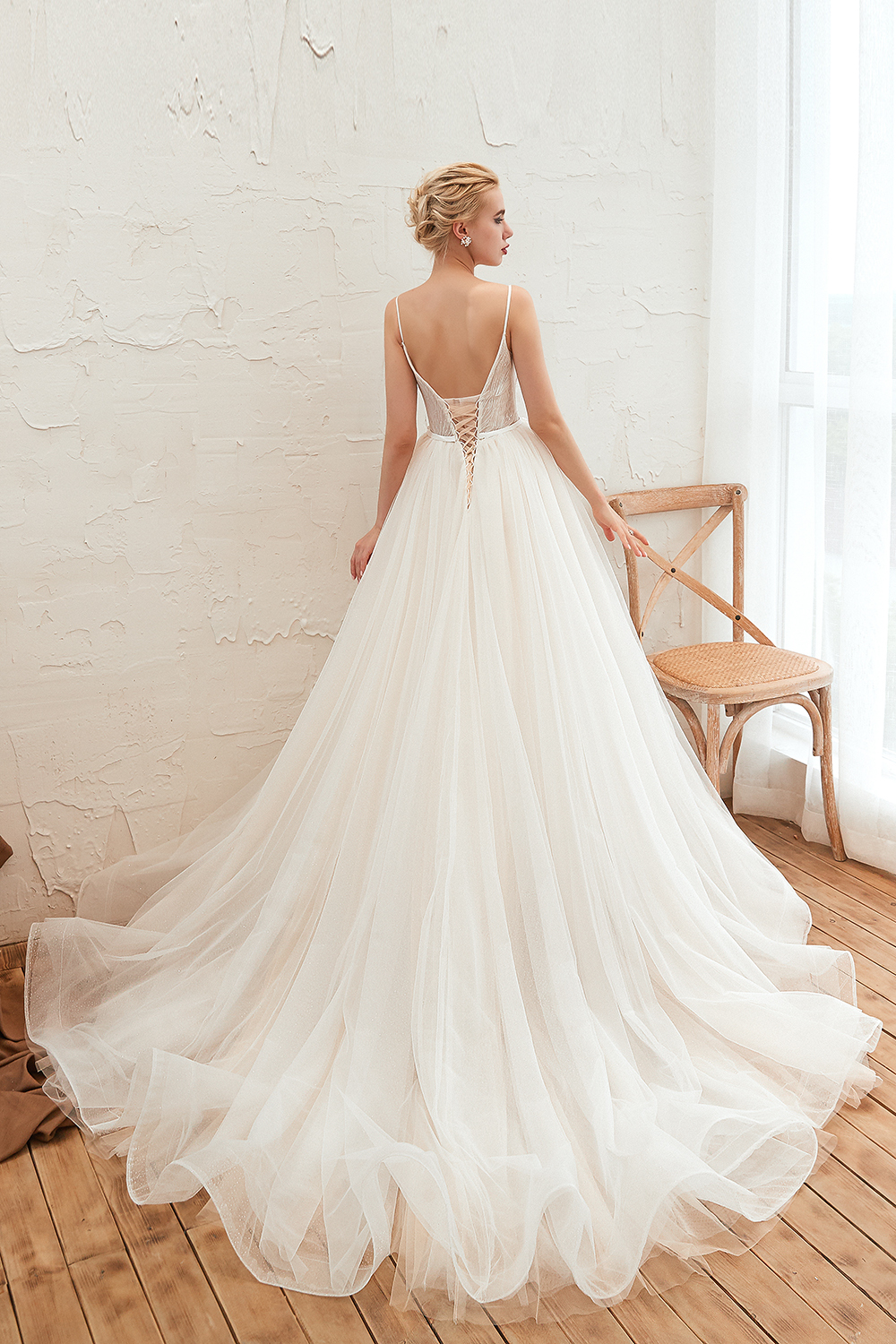 Spaghetti Straps Plunging V-neck Wedding Dress