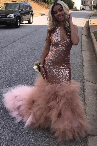 Sexy Red Sequins Mermaid Spaghetti-Straps Long Prom Dress UKes UKHalter Sequins Ruffles Prom Dress UKes UK Mermaid Sleeveless Evening Dress UKes UK Sexy-27Dress.co.uk