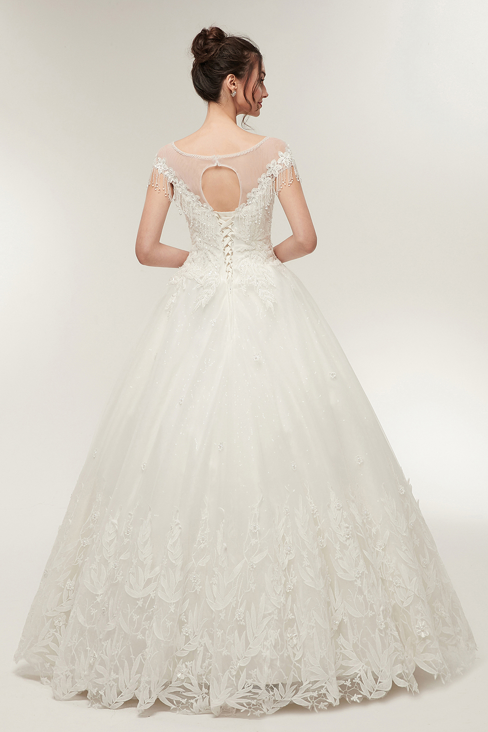 Cap Sleeves Scoop Tulle Lace Wedding Dress Aline Floor Length Crystals Bridal Dress