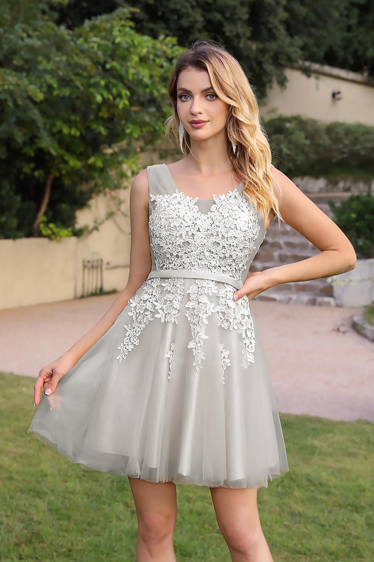 Chic Sleeveless Tulle Short Homecoming Dresses Lace Appliques Aline Mini Party Dress