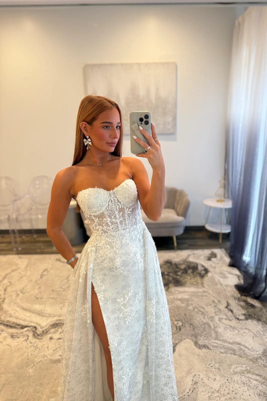 White Sweetheart Beaded Floor-Length Mermaid Prom Dress with High Split