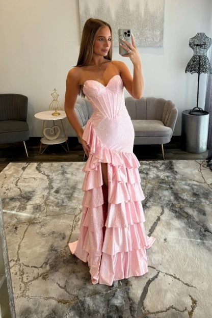 [Copy]White Sweetheart Beaded Floor-Length Mermaid Prom Dress with High Split