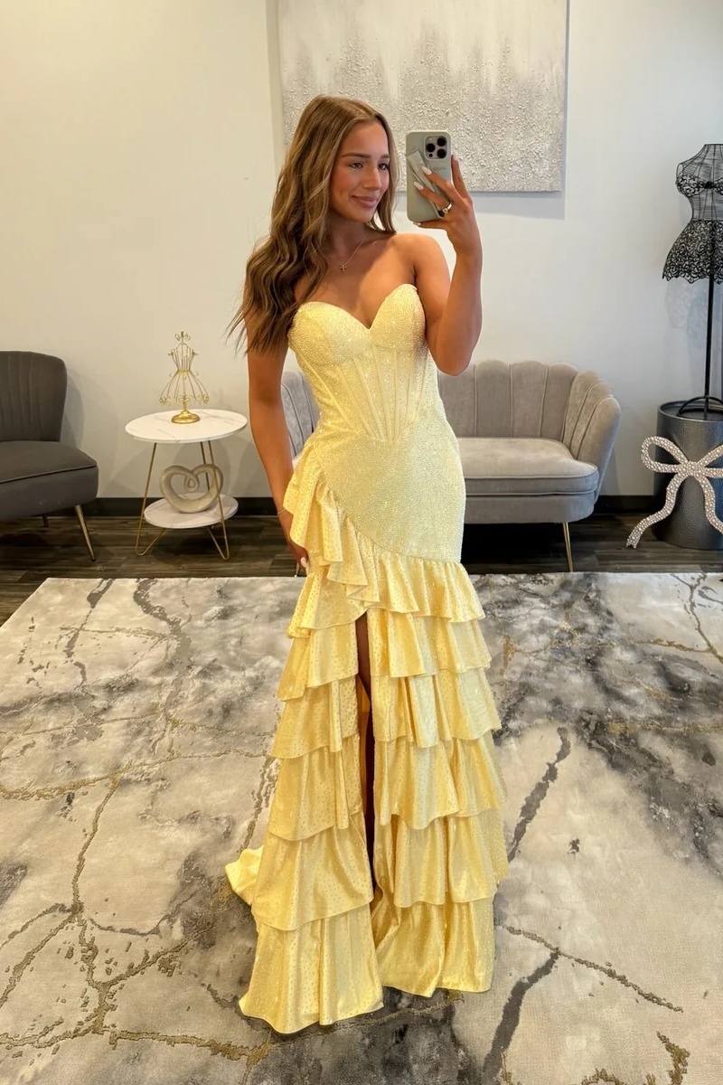 [Copy]White Sweetheart Beaded Floor-Length Mermaid Prom Dress with High Split