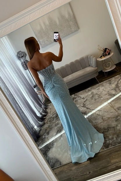 [Copy]Mint Spaghetti Straps Satin Long Mermaid Prom Dress with Bow