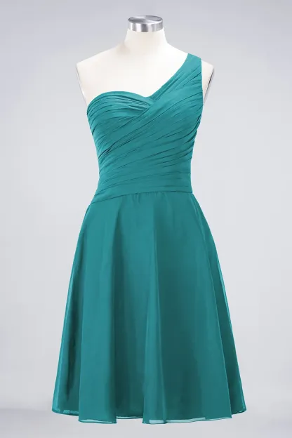Sexy A-line Flowy One-Shoulder Sweetheart Sleeveless Short length Bridesmaid Dress UK UK with Ruffles