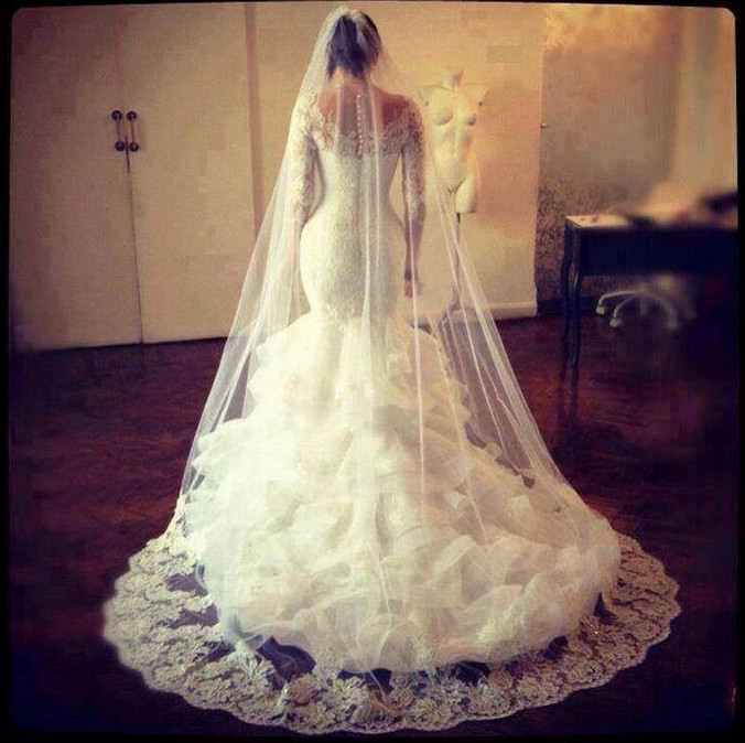 Amazing Long Sleeve Lace Wedding Dress Sexy Mermaid Organza