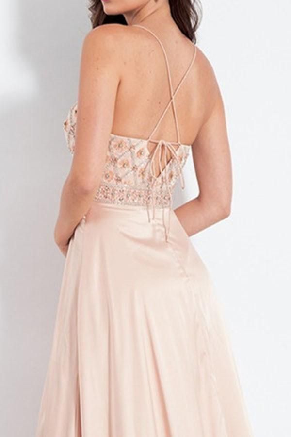 Sexy Spaghetti-Strap Crystal Prom Dress UKes UK Side slit Sleeveless Evening Dress UKes UK with Beads