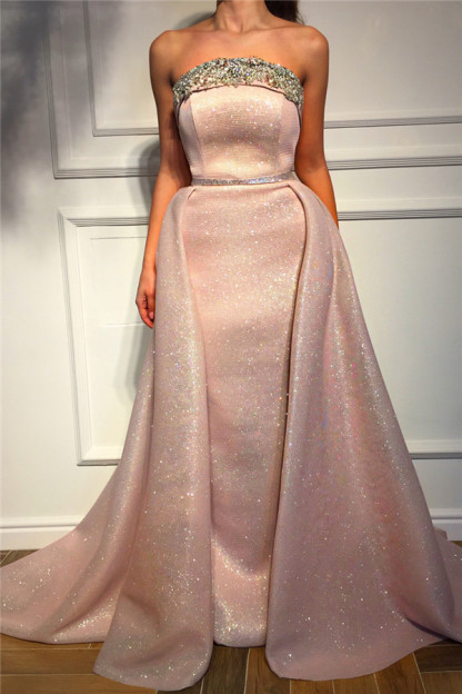 Sparkling Sequins Strapless PinkEvening Dress UK | Cheap Sleeveless Beaded Sexy Prom Dress
