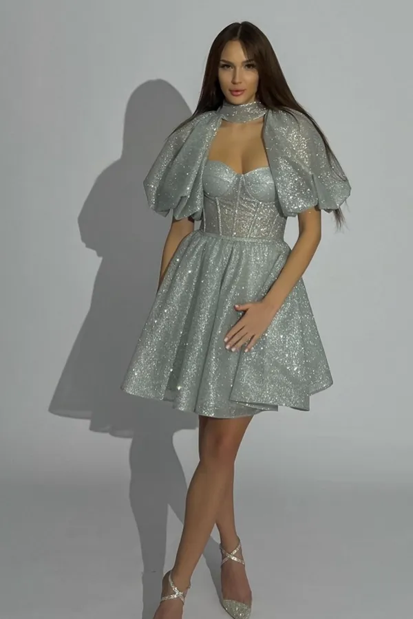 Charming Sliver Shiny Sweetheart Short Party Dress Knee Length Prom Dr   27Dress.co.uk