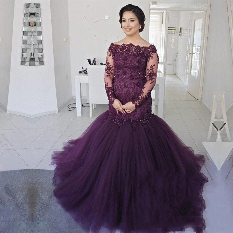 Gorgeous Long Sleeve Plus Size Prom Dress UK Mermaid Lace Appliques BA8433-27Dress.co.uk