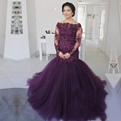 Gorgeous Long Sleeve Plus Size Prom Dress UK Mermaid Lace Appliques BA8433-27Dress.co.uk