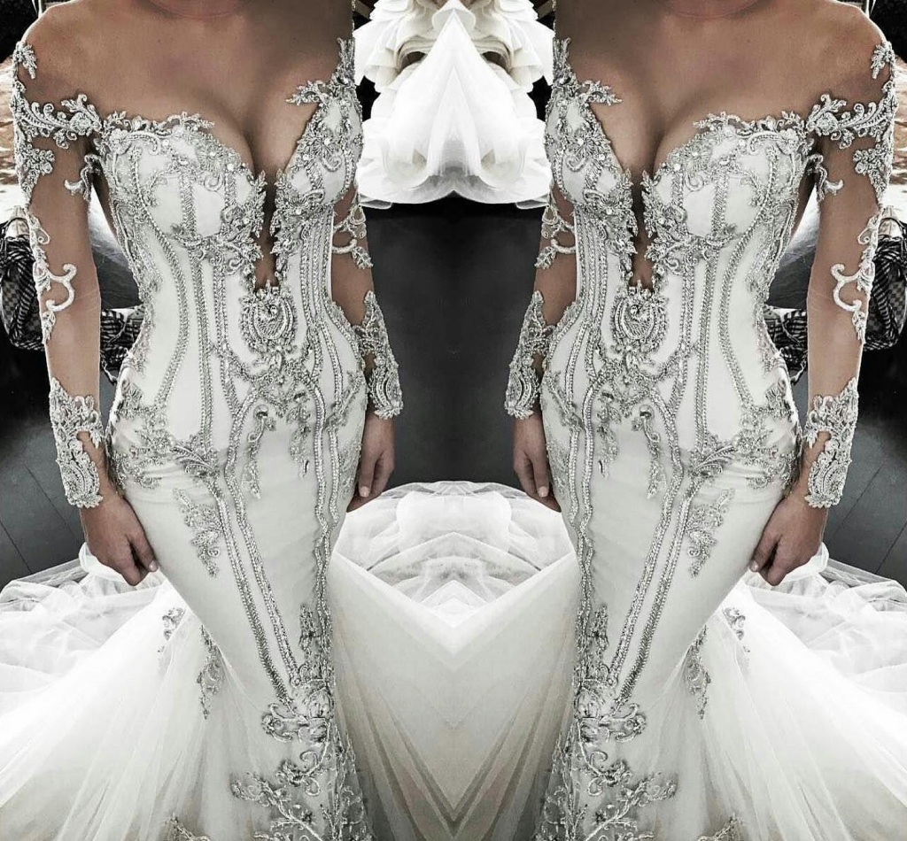 Vintage Appliques Sexy Mermaid Wedding Dresses UK Off-the-Shoulder Long Sleeves Bridal Gowns