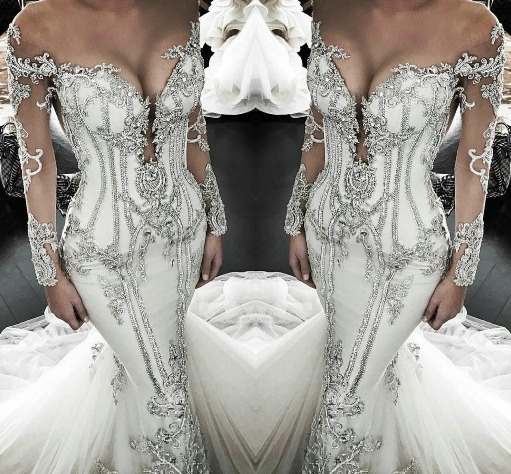 Vintage Appliques Sexy Mermaid Wedding Dresses UK Off-the-Shoulder Long Sleeves Bridal Gowns