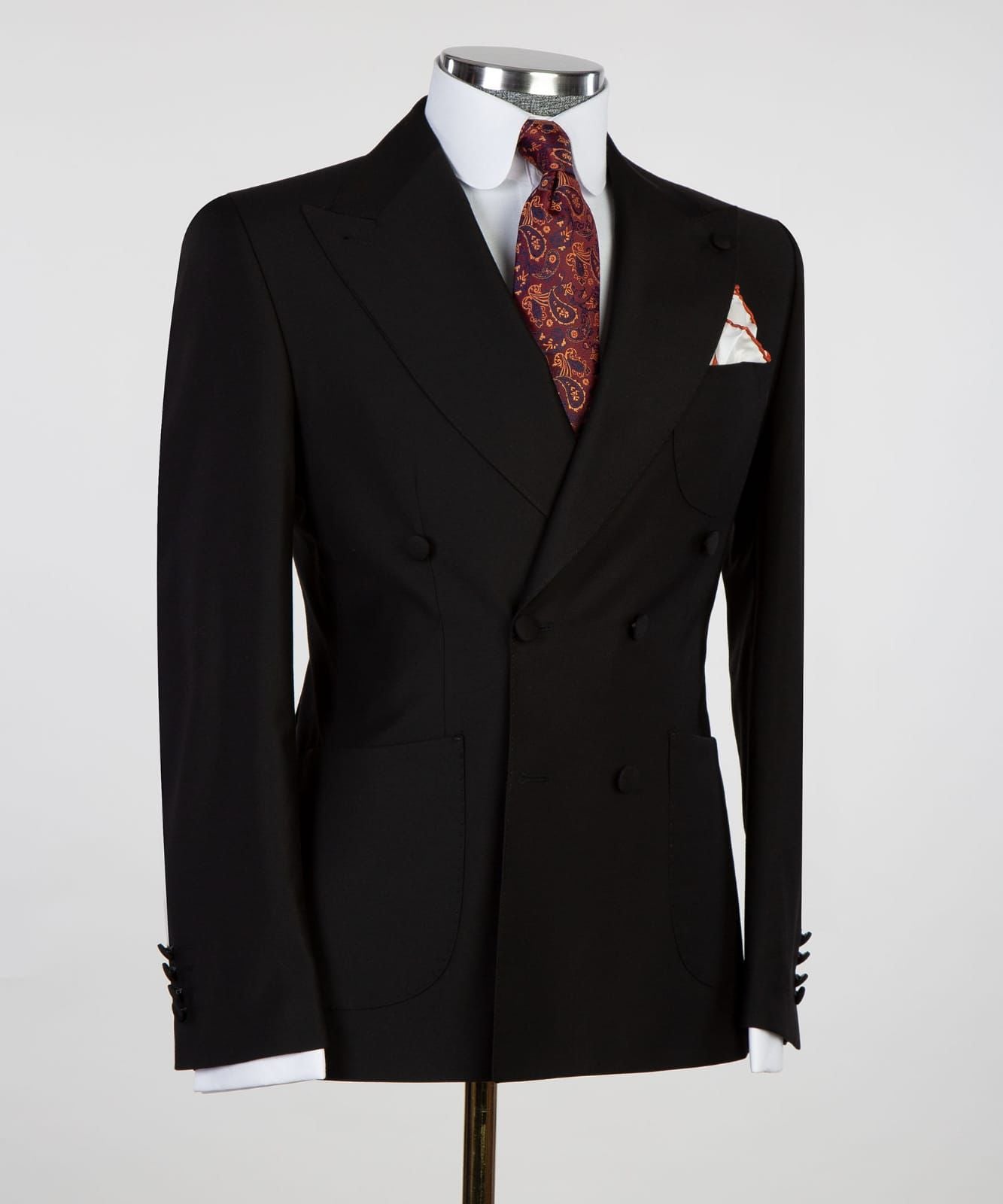 Elmer Black Double Breasted Peaked Lapel Business Men Suits