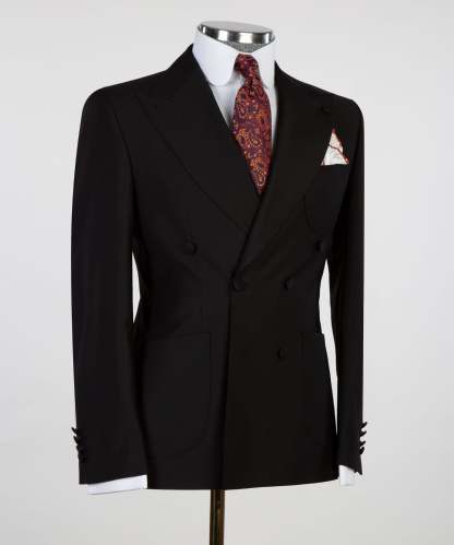 Elmer Black Double Breasted Peaked Lapel Business Men Suits