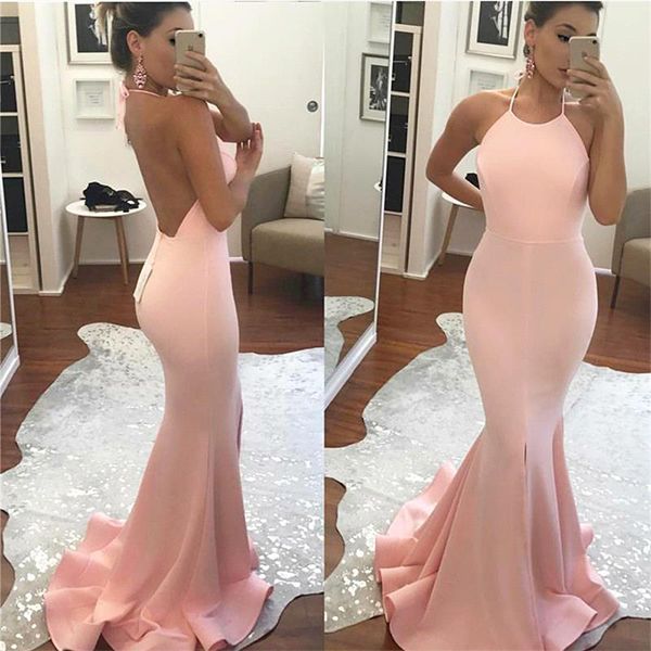 Mermaid Backless Halter Gorgeous Sleeveless Prom Dress UK PT0327