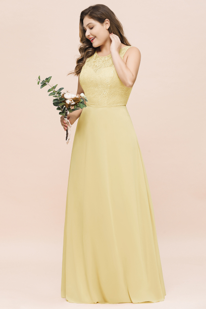 Plus Size Daffodil Crew Neck Lace Bridemaid Dress Sleeveless