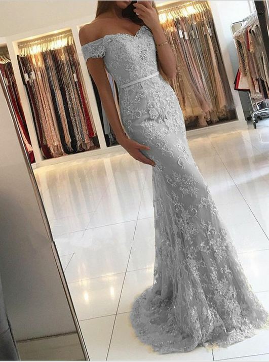 Luxury Off-the-Shoulder Mermaid Evening Dress UK Lace Appliques Long Party Gowns BA6944