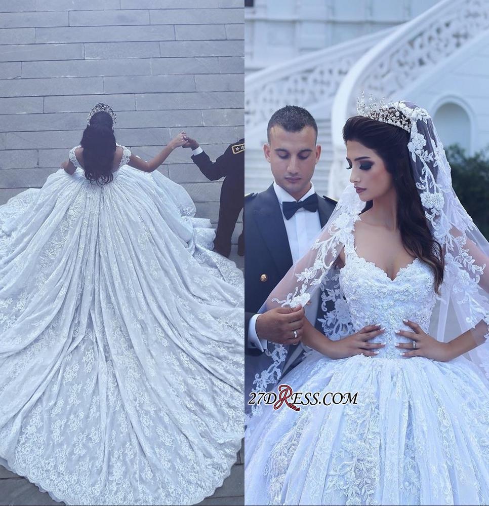 Ball-Gown Gorgeous Lace Sweetheart Flowers Sleevesless Wedding Dress cc0050