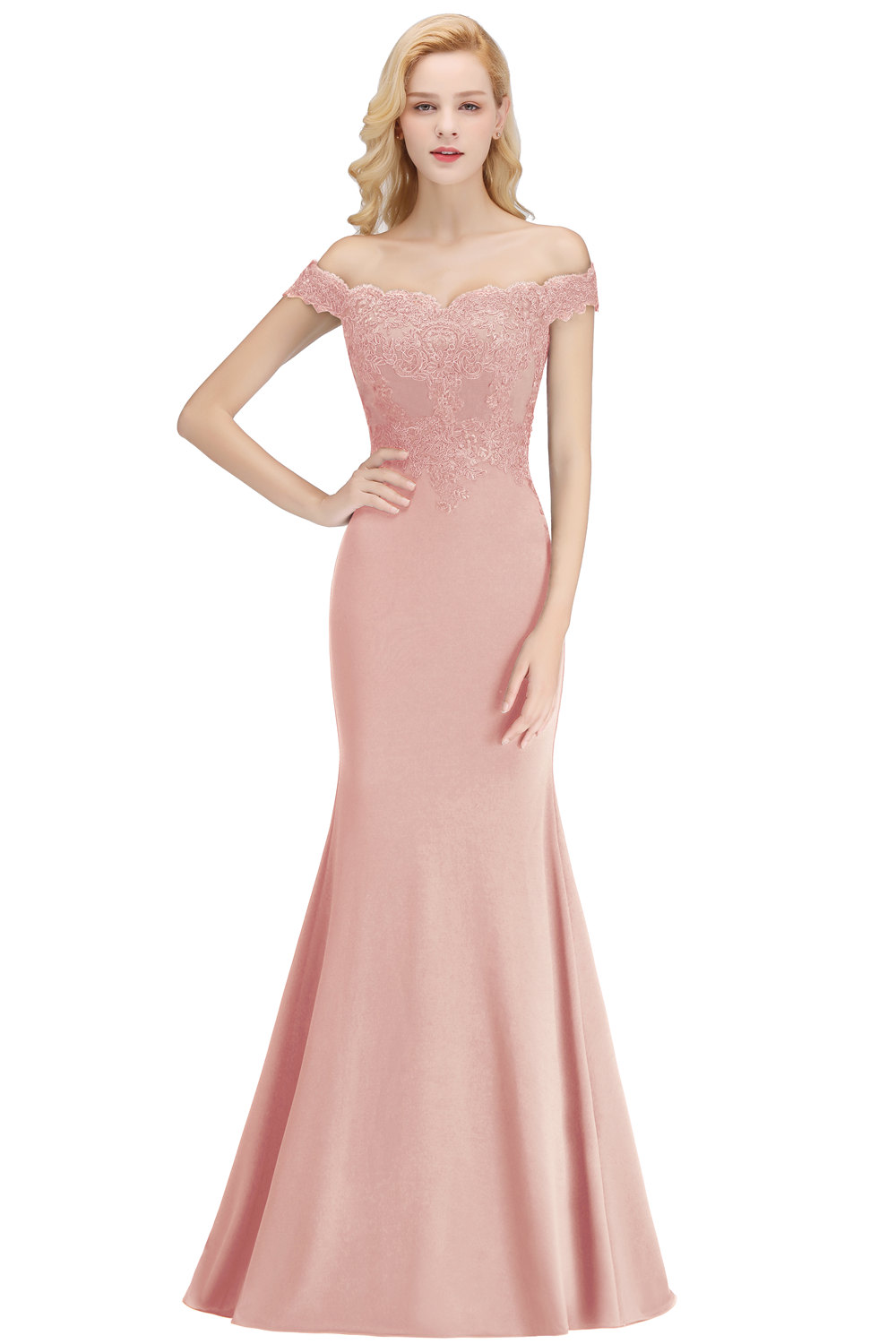 Beautiful Off-the-Shoulder Mermaid Evening Gown with Gold Appliques