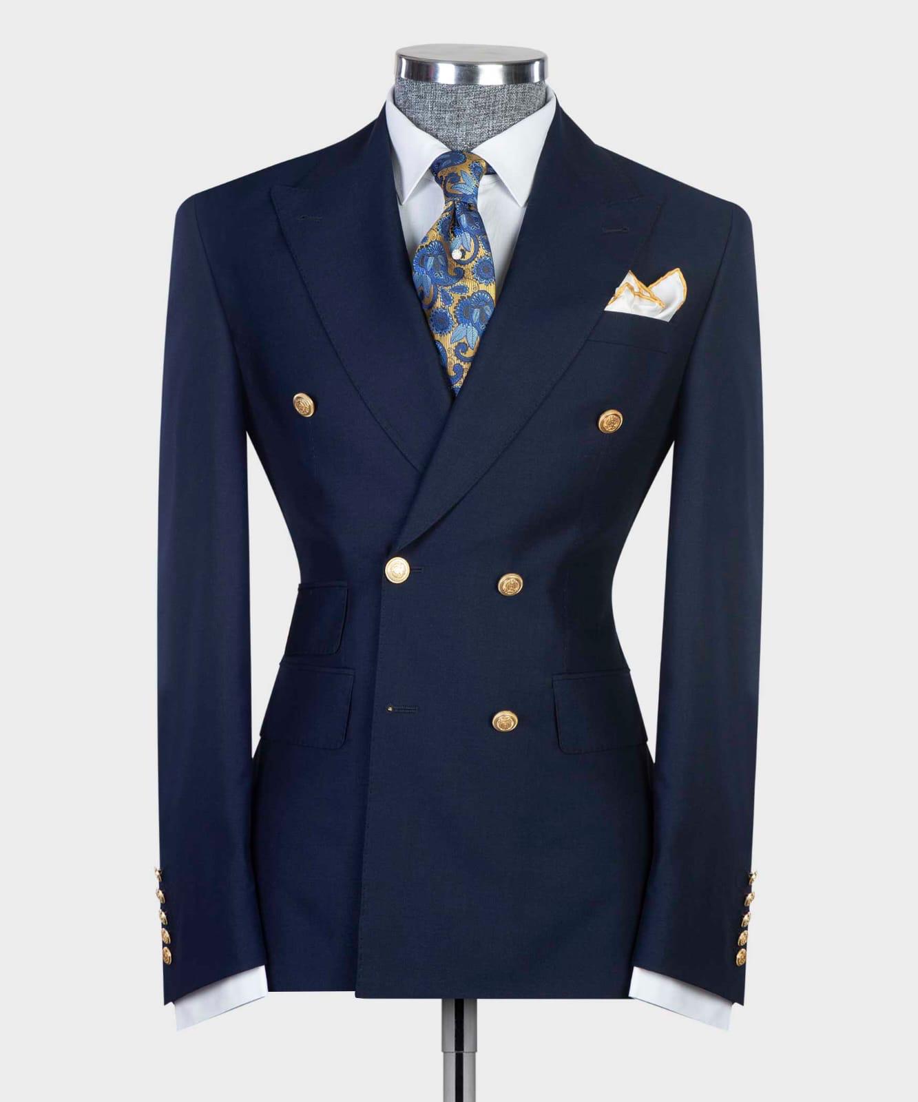 Antony New Arrival Navy Double Breasted Slim Fit Bespoke Prom Men Suits