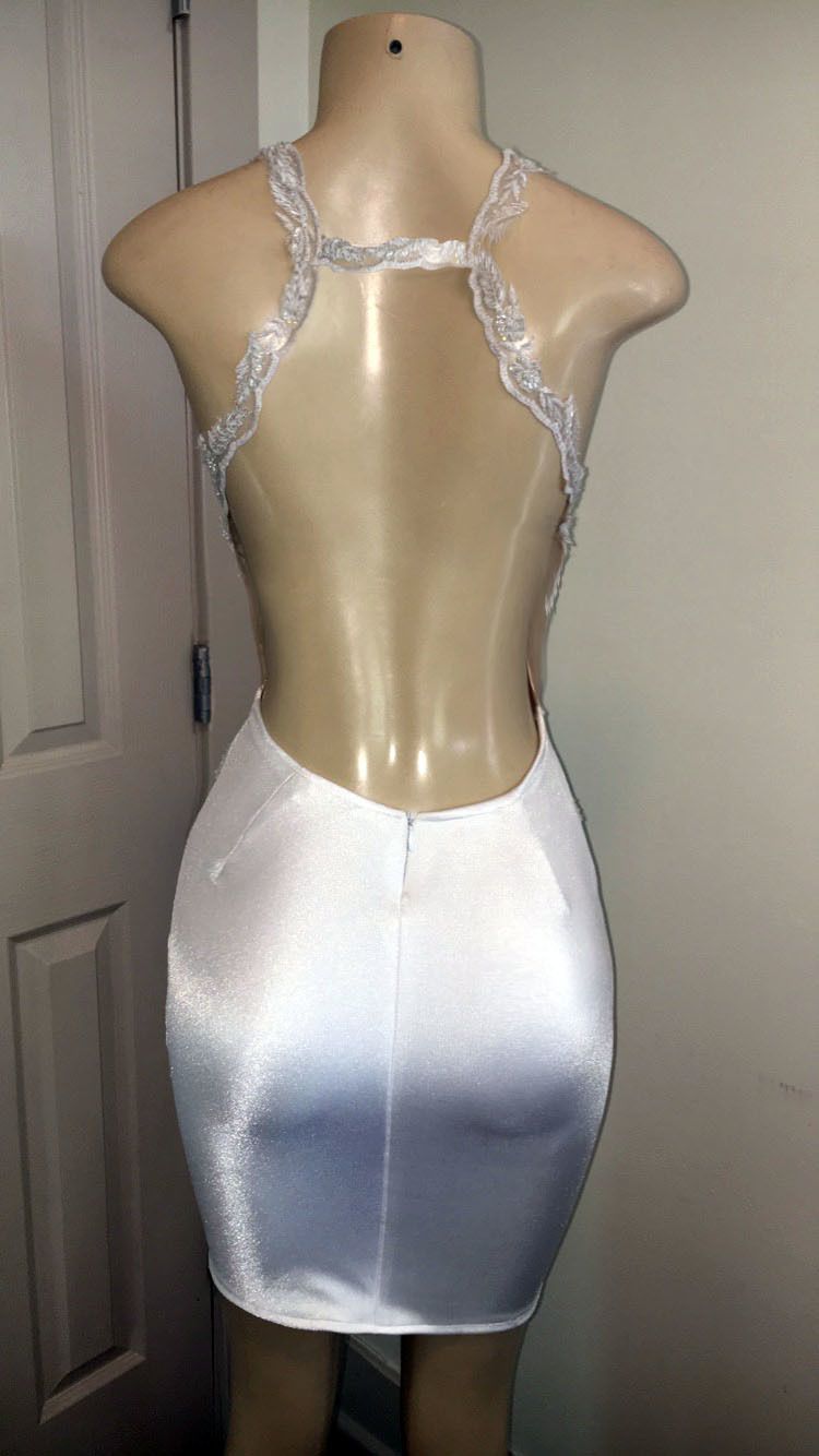 Simple Crystal Halter without Sleeve Applique Open back Short Prom Dress UK UK