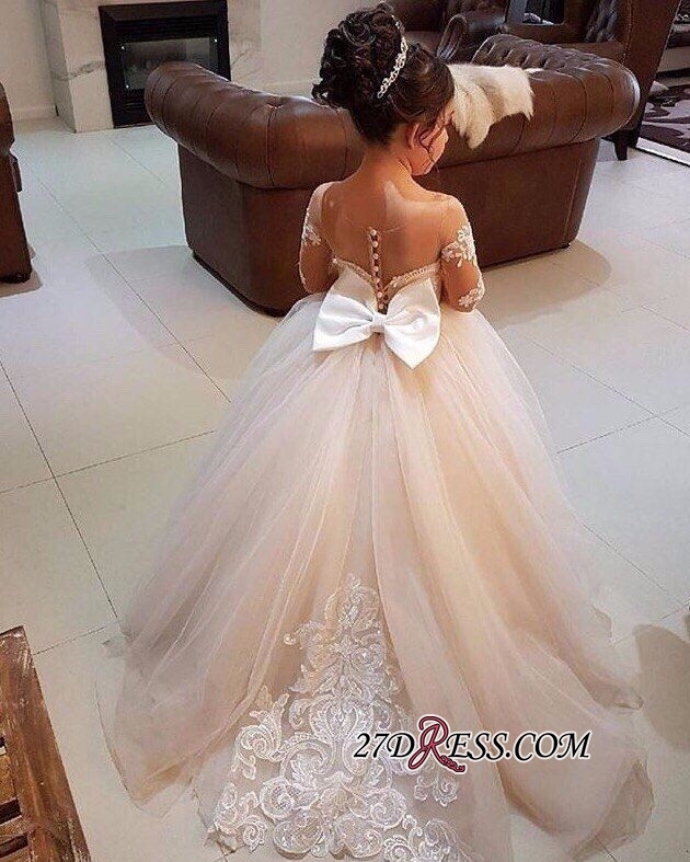 Long-Sleeve Lace Gown Romantic Ball Flower Girls Dresses BA7399