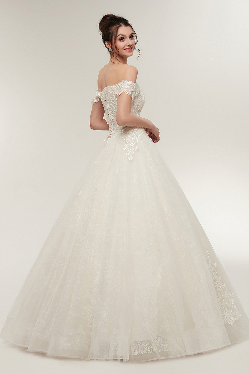 A-line Off-shoulder Sweetheart Floor Length Lace Appliques Wedding Dresses