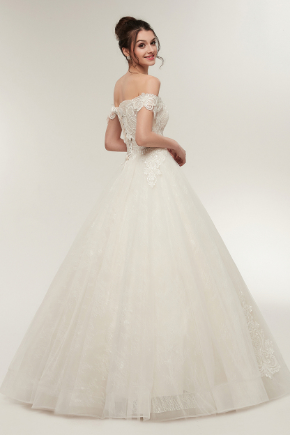 A-line Off-shoulder Sweetheart Floor Length Lace Appliques Wedding Dresses
