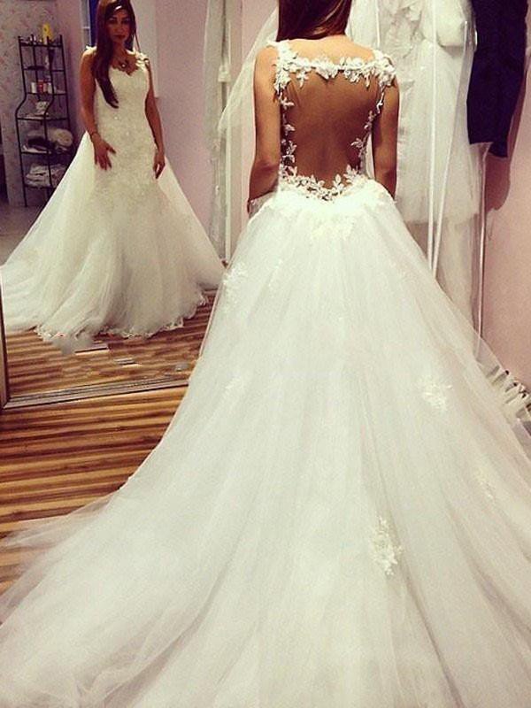 Ball Gown Tulle Sleeveless Applique Sweetheart Wedding Dresses UK