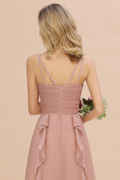Elegant Ruched Chiffon Dusty Pink Bridesmaid Dress