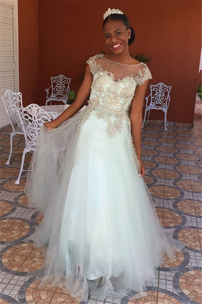 Princess Jewel Lace Appliques Prom Dress UKes UK Sleeveless Tulle Evening Dress UKes UK with Beads