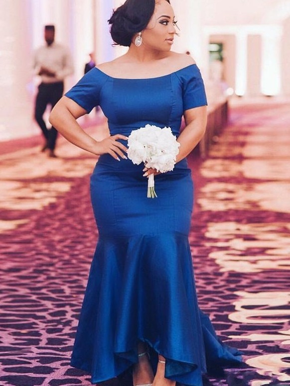 Chic Blue Plus Size Wedding Party Dresses | Mermaid Satin Bridesmaid Dresses UK