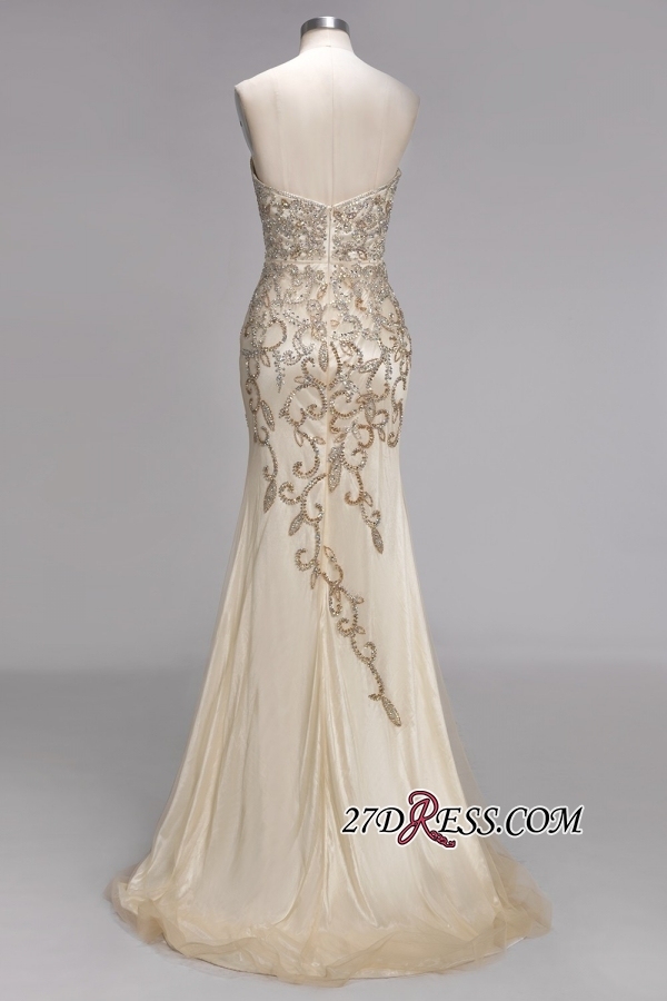 Backless Crystals Beaded Luxury Sweetheart Formal Long Tulle Evening Gowns