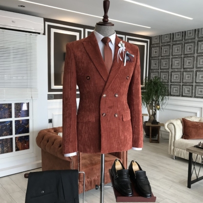 Enoch Modern Brown Peaked Lapel Double Breasted Prom Suits