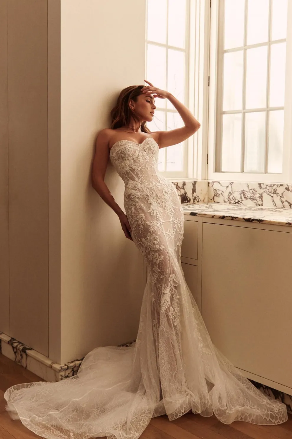Sweetheart Strapless Tulle Appliques Lace Mermaid Wedding Dresses