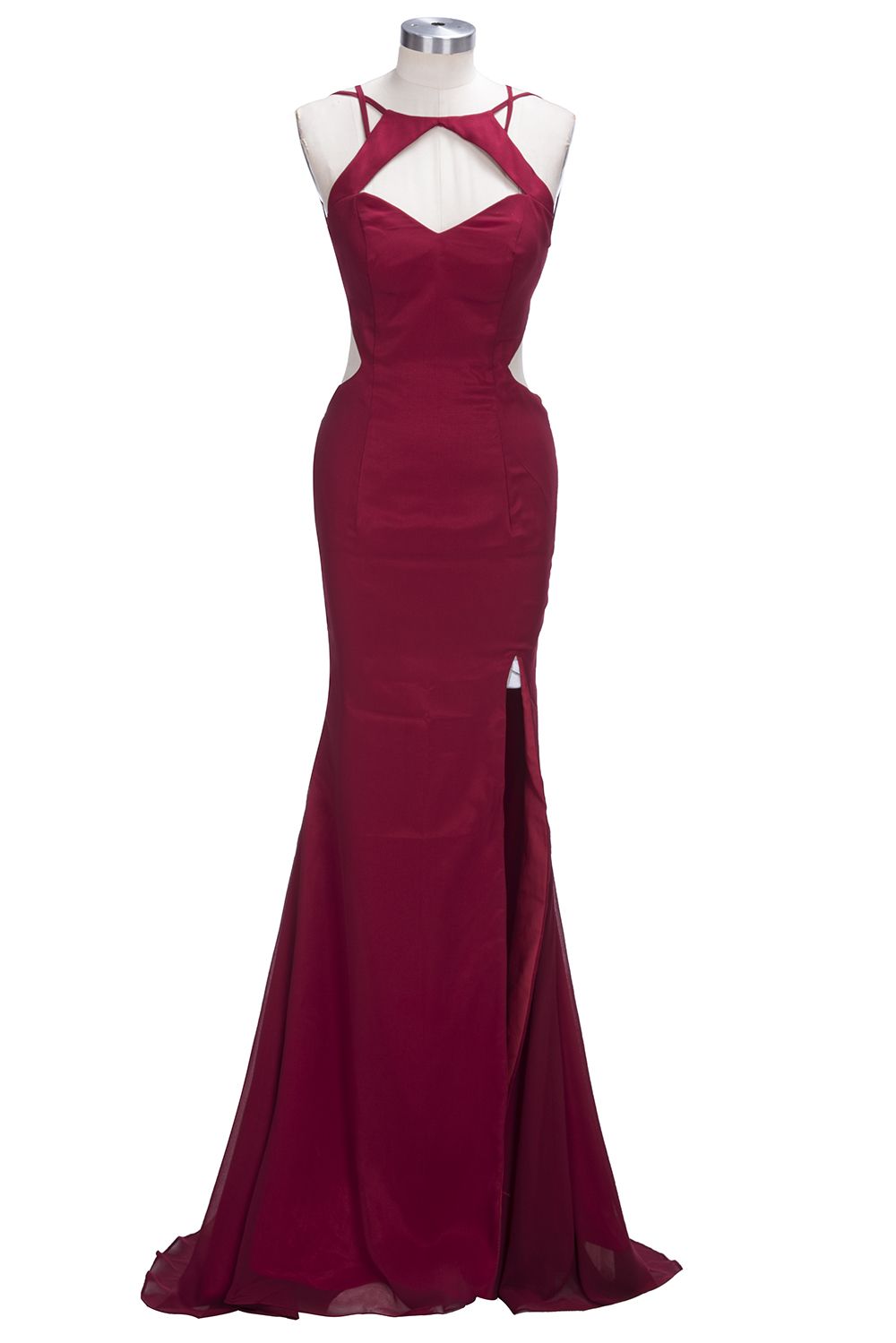 Elegant Burgundy Mermaid Long Prom Dress UKes UK Front Split
