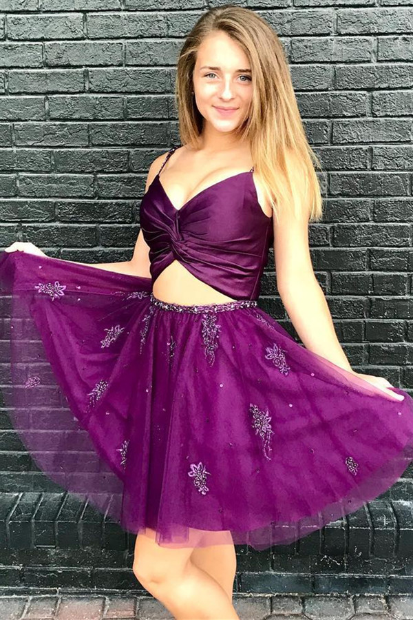 Sexy Two-Pieces Tulle Beading Homecoming Dress