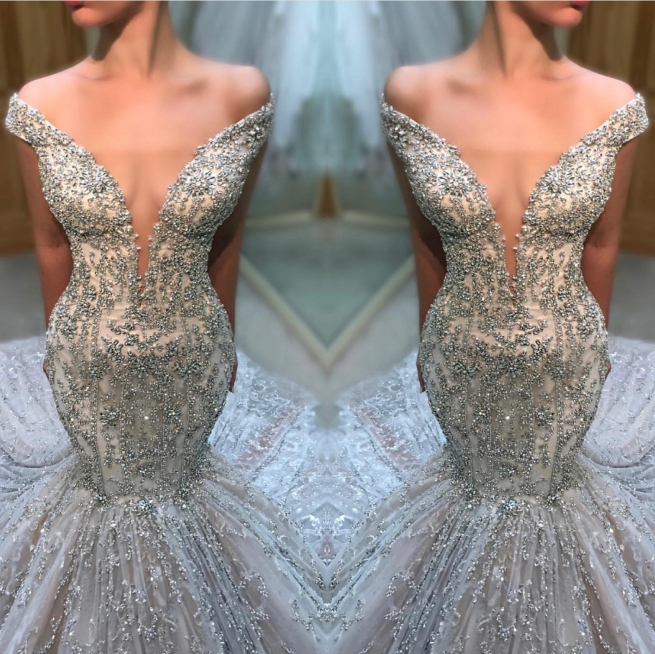 Fashion Off-the-Shoulder Tulle Beads Sexy Mermaid Court Train Wedding Dress