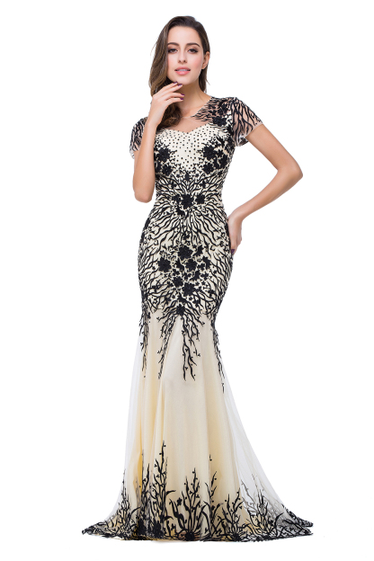 Sparkly Cap Sleeve Mother Of the Bride Dress UK Appliques Mermaid Evening Gown