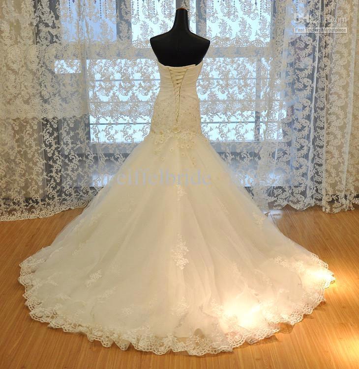 Modest Sweetheart Lace Appliques Wedding Dresses UK Sexy Mermaid Lace-Up Bridal Gowns