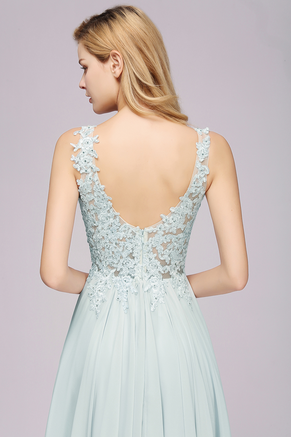 Elegant Lace V-Neck Chiffon?Beadings Long Bridesmaid Dress